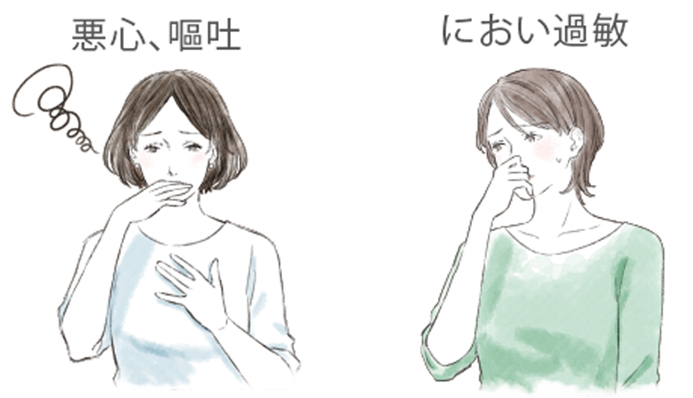 片頭痛で頭痛以外の症状（随伴症状）がある女性のイラスト