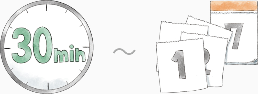 30分～7日間の時計とカレンダーのイラスト